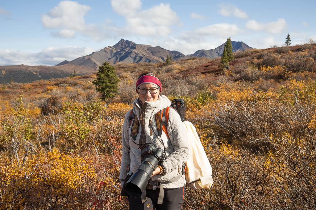Agnes hiking near her camping in denali national park