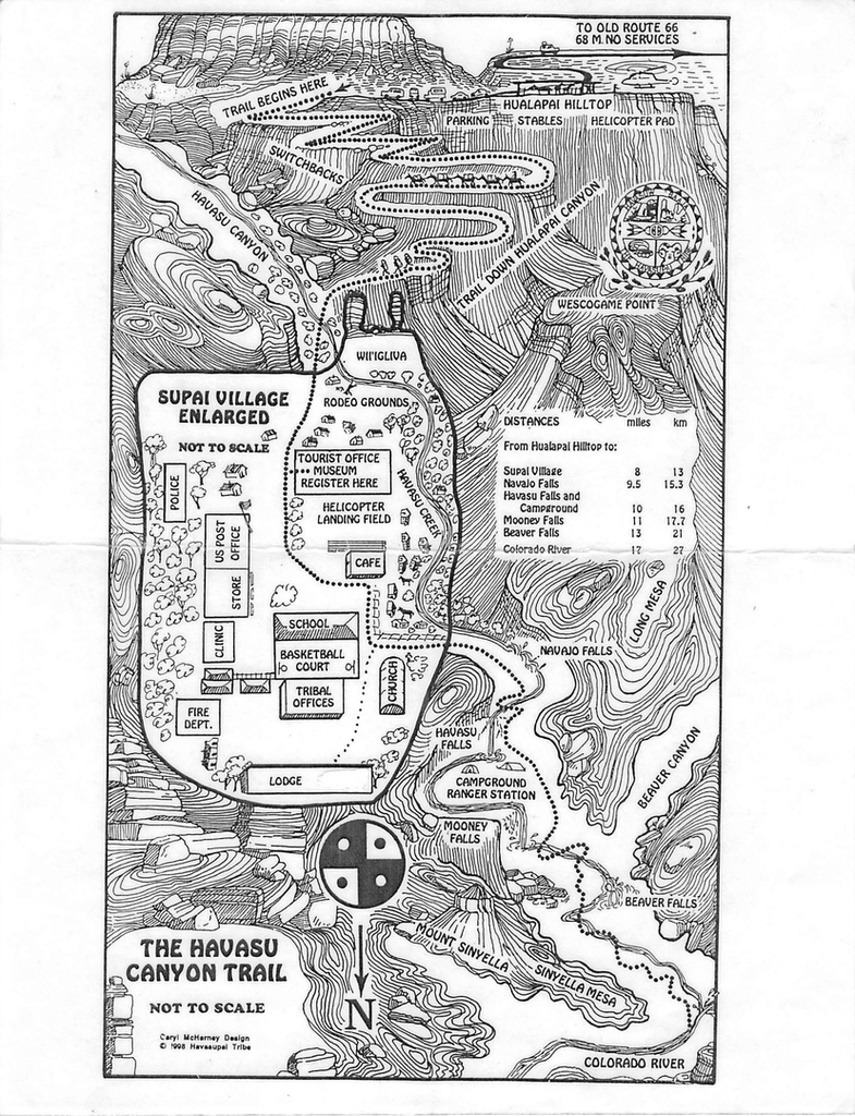 detailed map with trail and info about hike to Havasu Falls from the official Havasupai website.