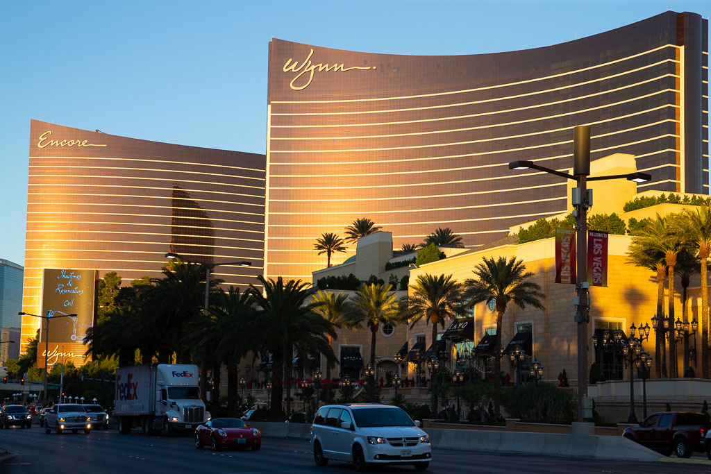 Encore Wynn hotels in las vegas during sunset.