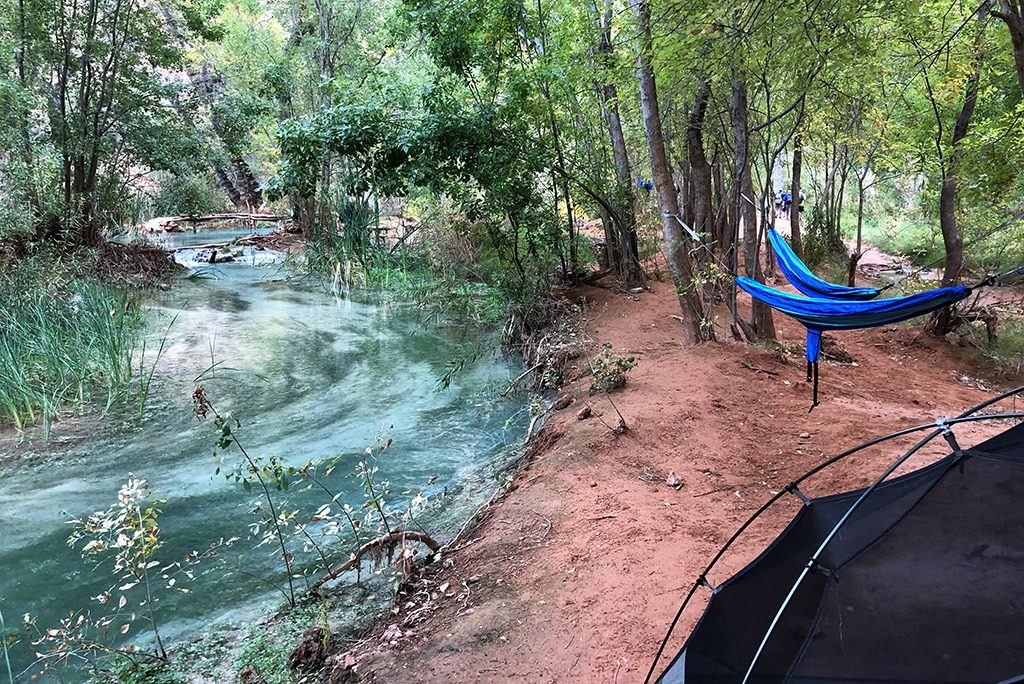 hammocks in havasu falls campground along the river.