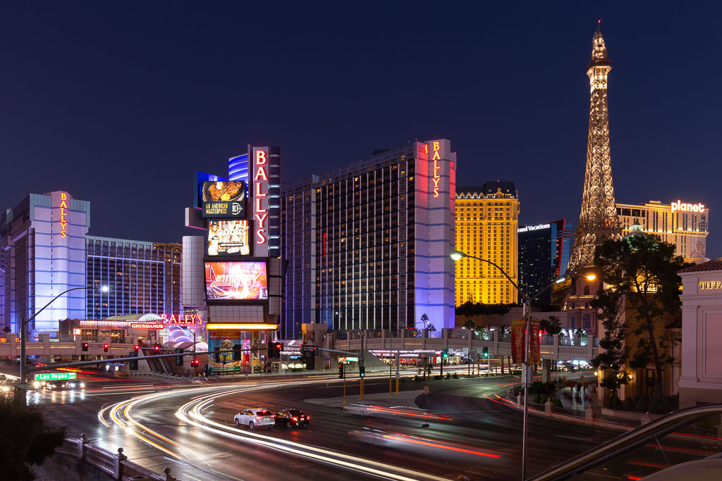 The Strip and Flamingo Crossroads by night.