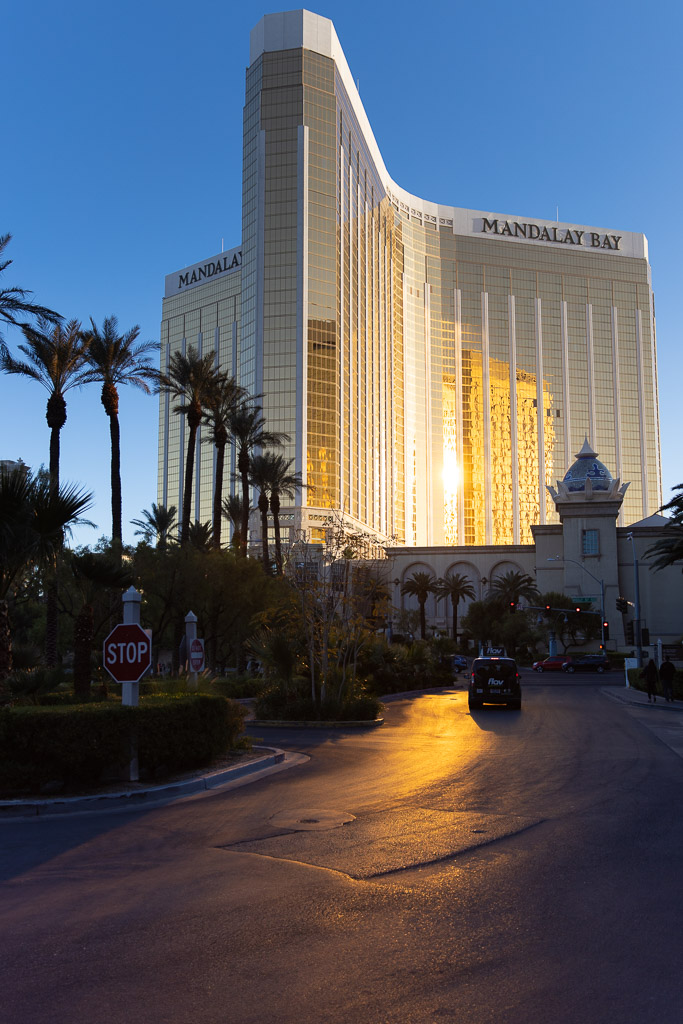 Mandalay Bay hotel in Las Vegas at sunset.