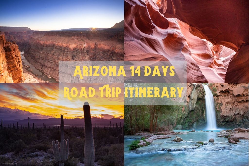 Photo collage for Arizona 14 days road trip itinerary.