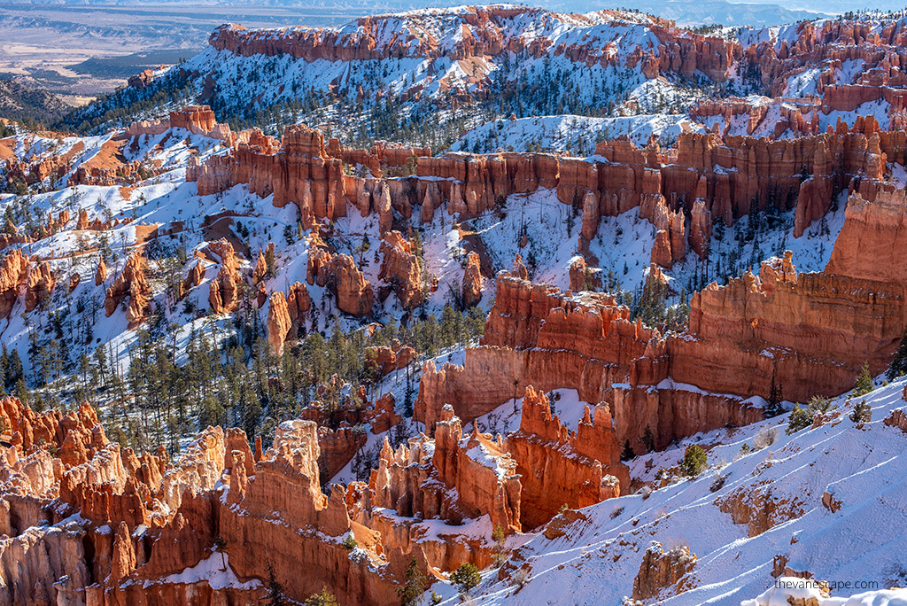 hoodoos  covered by snow in Bryce Canyon in winter.