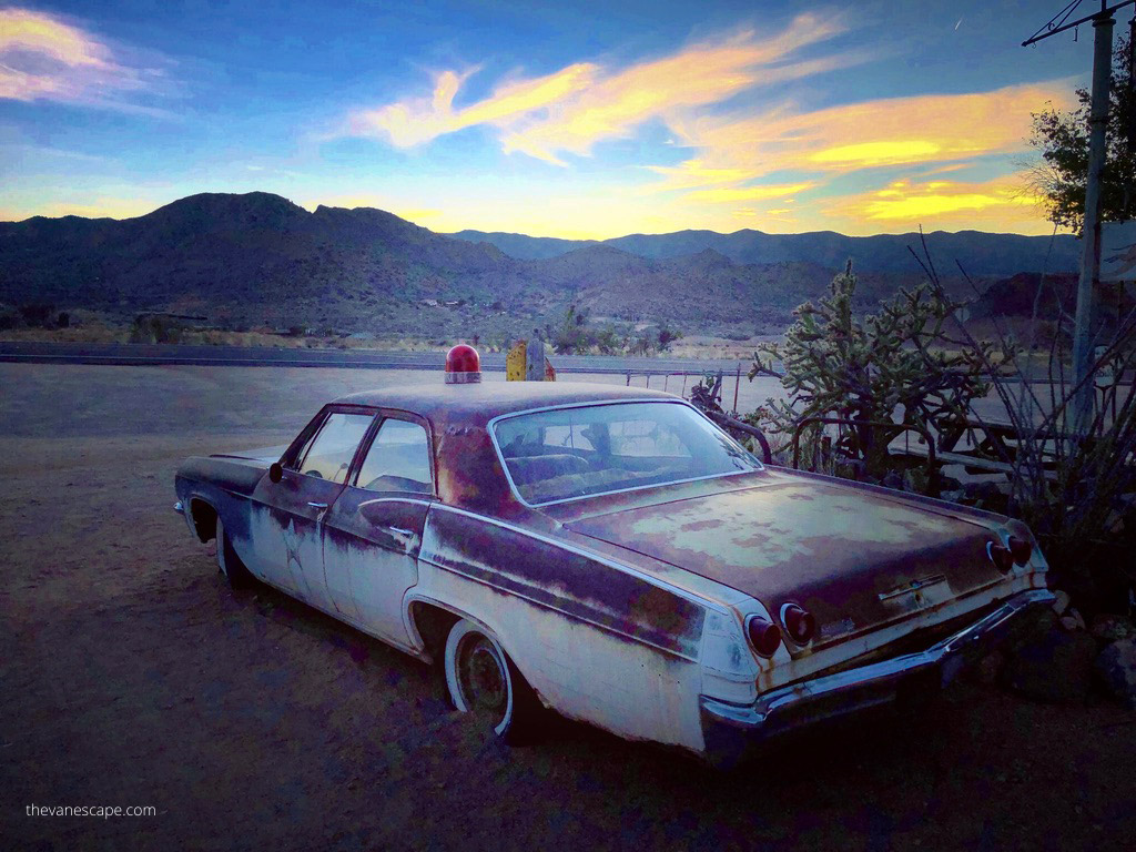 sunset at Hackberry on route 66 in arizona.