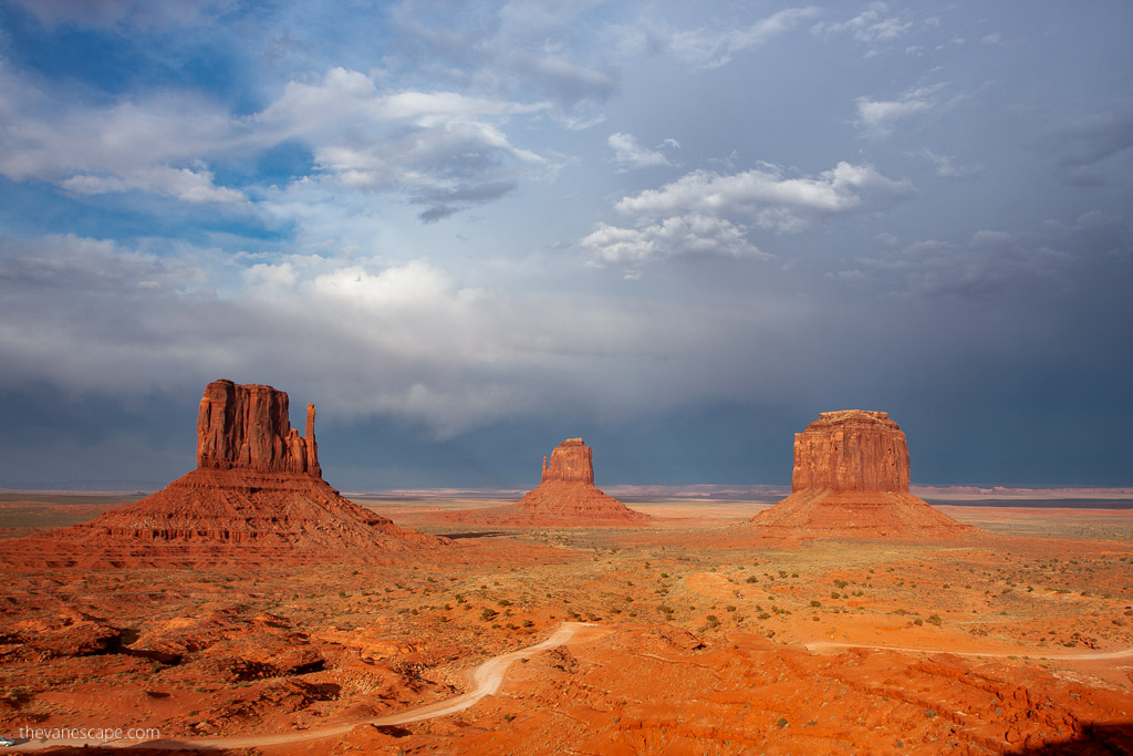 Monument Valley stunning rock formations during sunset.