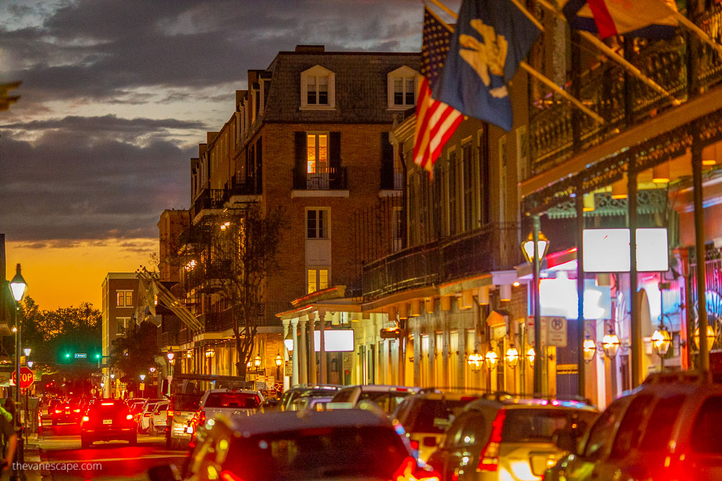 Bourbon Street by night.