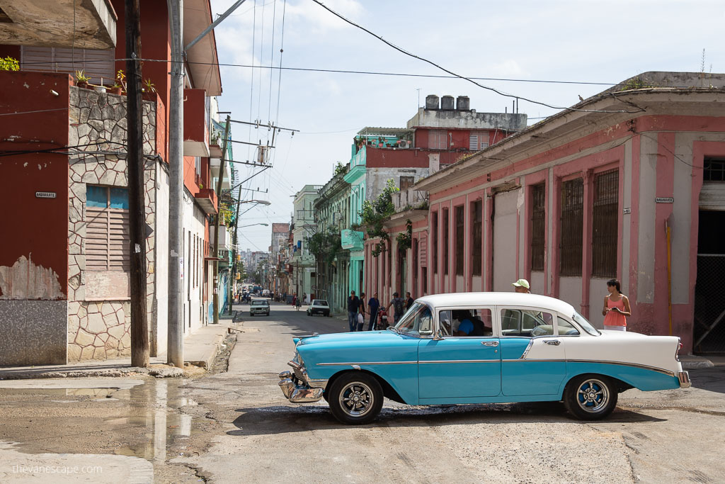 blue old car on the street in Havana, Cuba