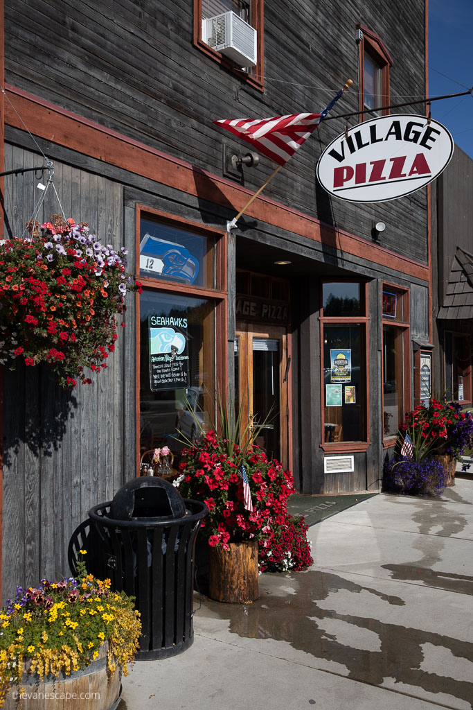 Roslyn Yard with the entrance to Village Pizza.