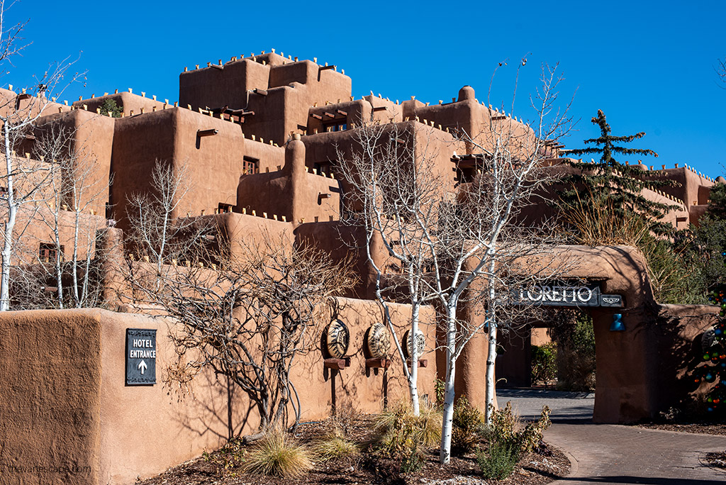 historic buildling of the Loretto hotel in Santa Fe.