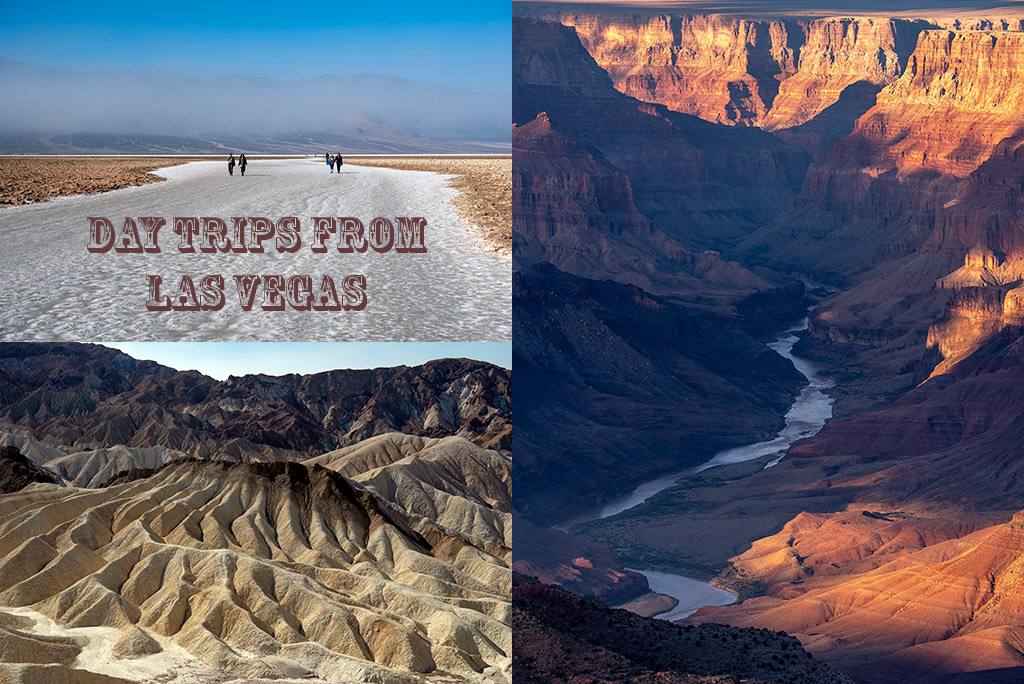 photo collage with day trips from las vegas.