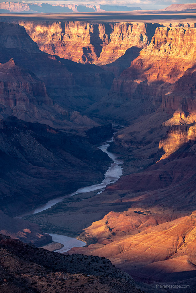 Colorado River in Grand Canyon National Park during sunset.