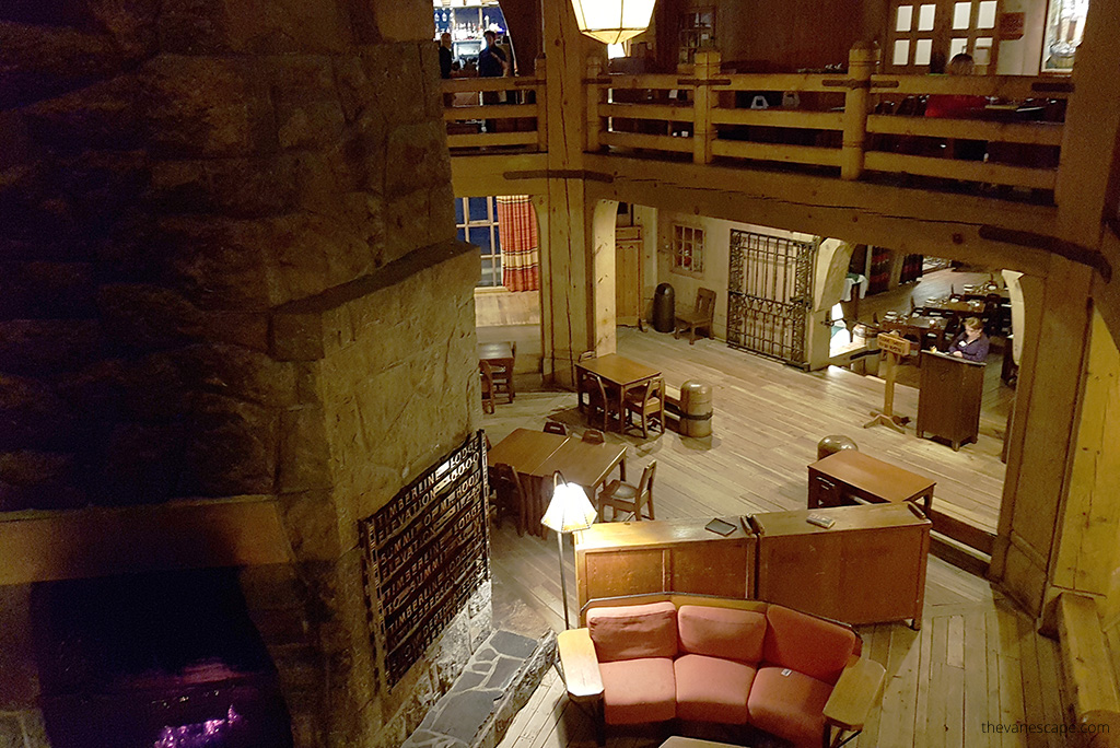 comfy and cozy interiors of the Timberline Loge with chairs and sofas.