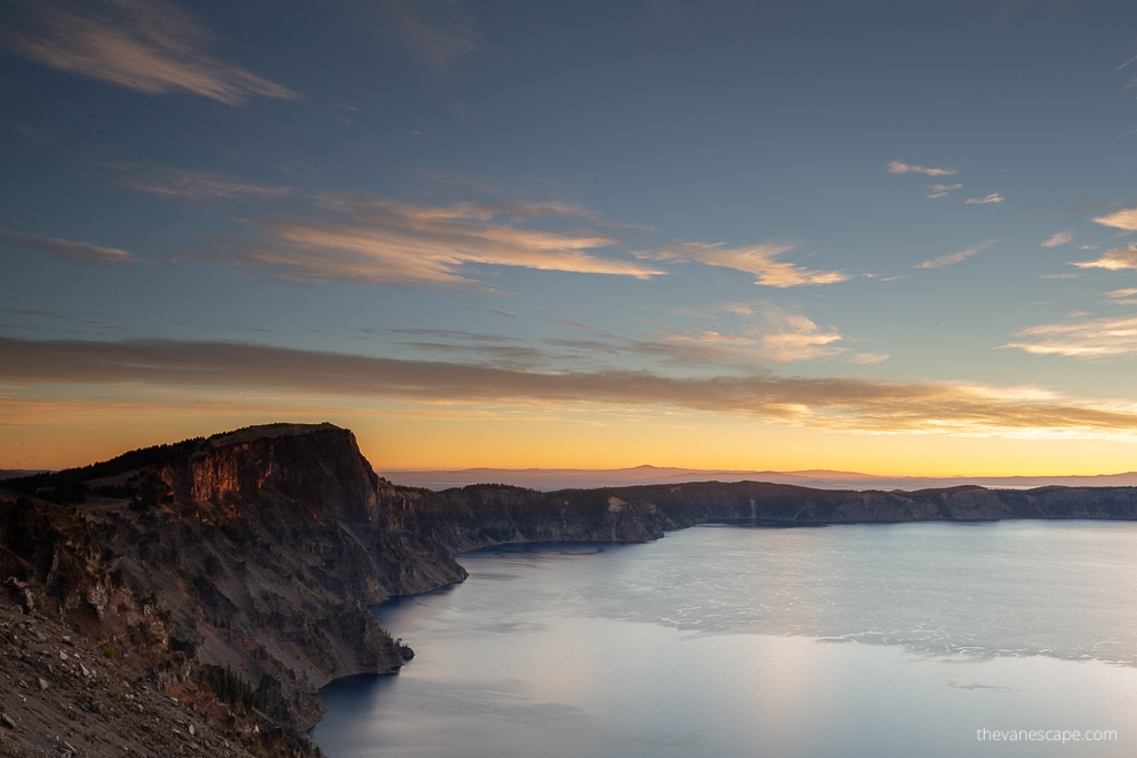 stunning sunset sky above Crater Lake National Park.