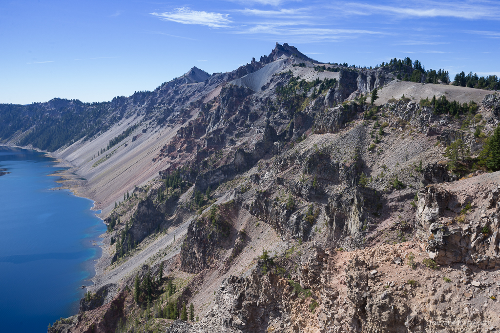 rocks and trees around the Rim of the lake.