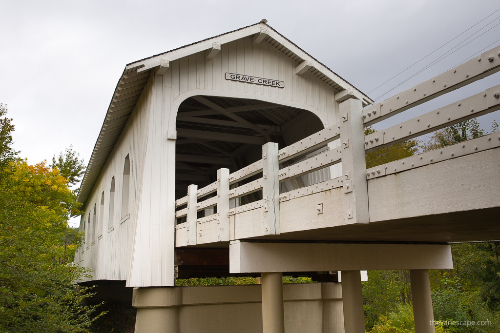 Oregon Covered Bridges - white Grave Creek Bridge.