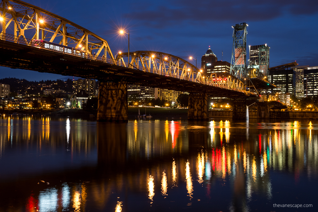 bridges in Portland by night.