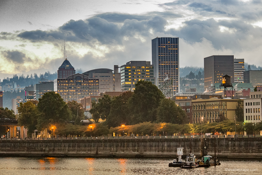 Portland skyline by night.