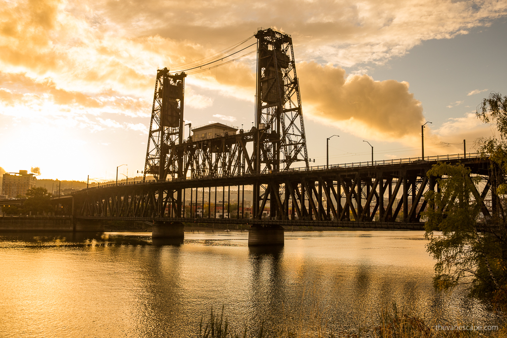 bridges of Portland after sunset.