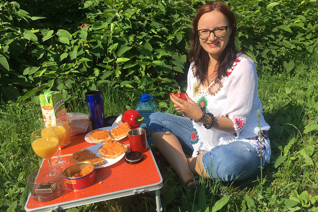 Agnes Stabinska, the author, at the campsite during road trip.