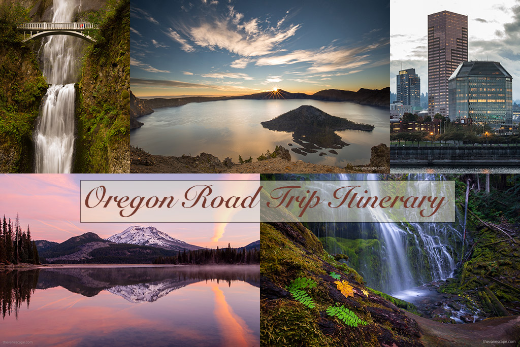 oregon road trip itinerary: photo collage with stunning scenery