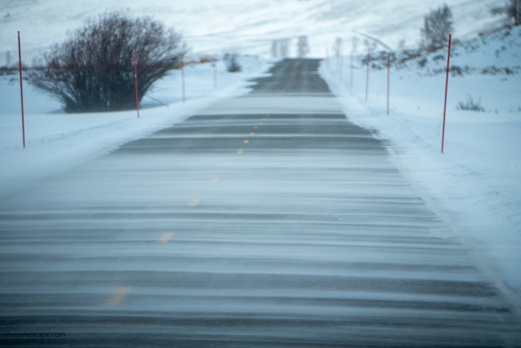 snow on the road during winter.