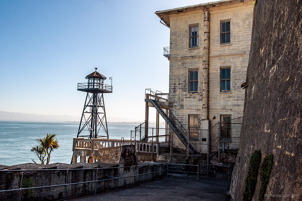 Best Alcatraz Tours: main buildling with the guard tower.