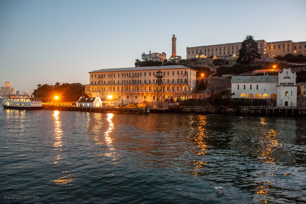 Alcatraz Island and prison during sunset tour.