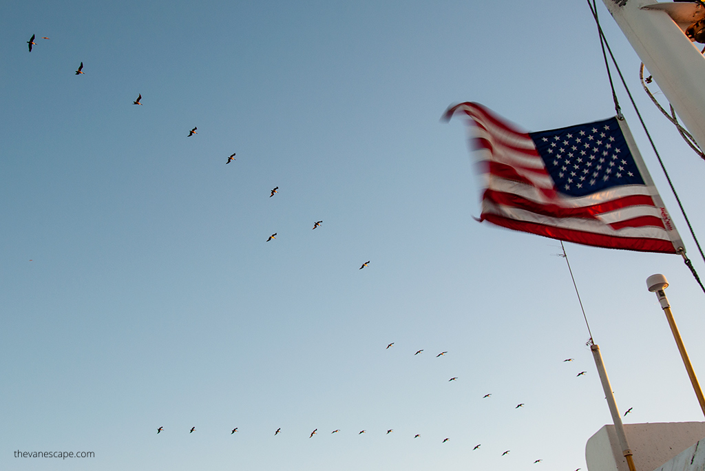 The flag of the United States on the ferry to Alcatraz.