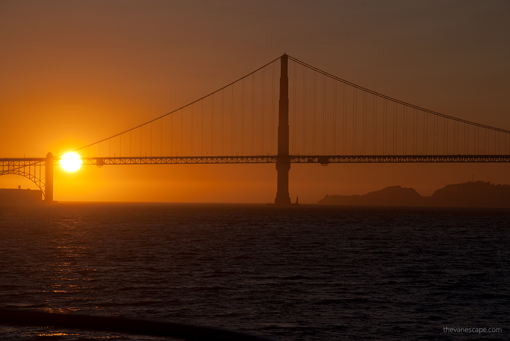  Golden Gate Bridge during sunset tour to Alcatraz.