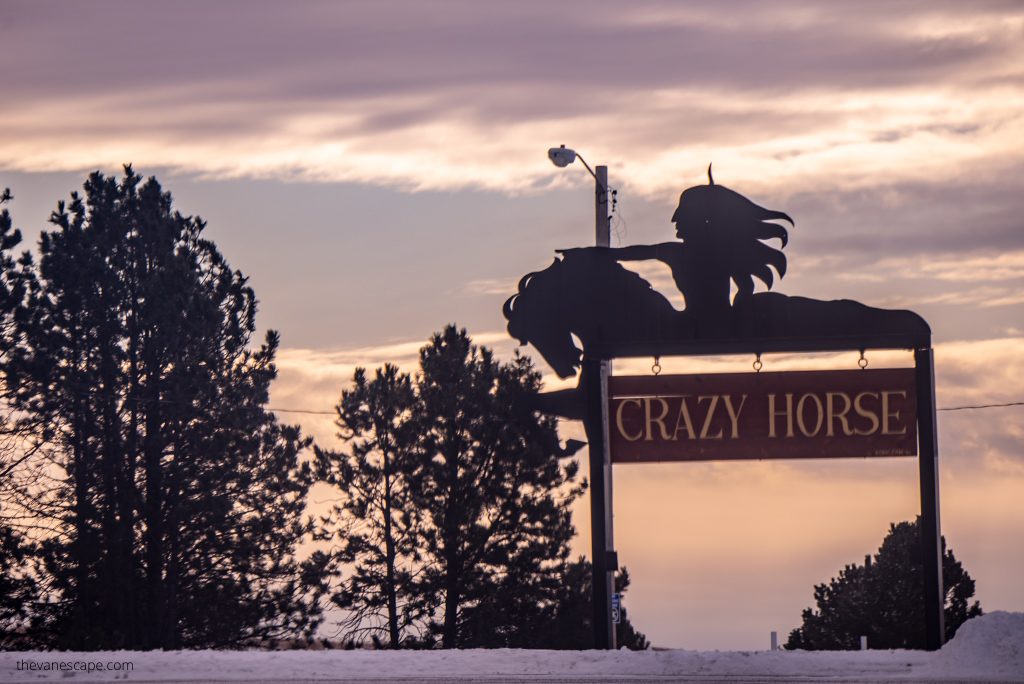 road sign with directions to Crazy Horse Memorial in South Dakota