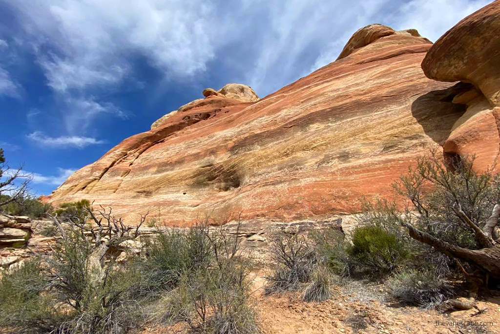 orange rock formations during hike.