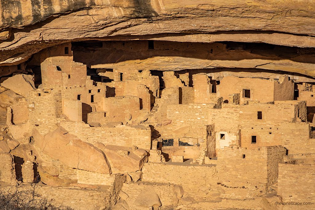 ancient homes and villages of the Ancestral Pueblo in Mesa Verde before sunset in stunning light. 