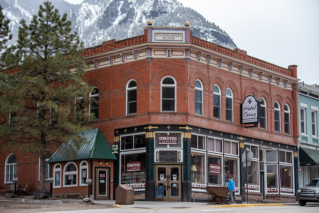 historic hotel buildling in Ouray on The Million Dollar Hwy.
