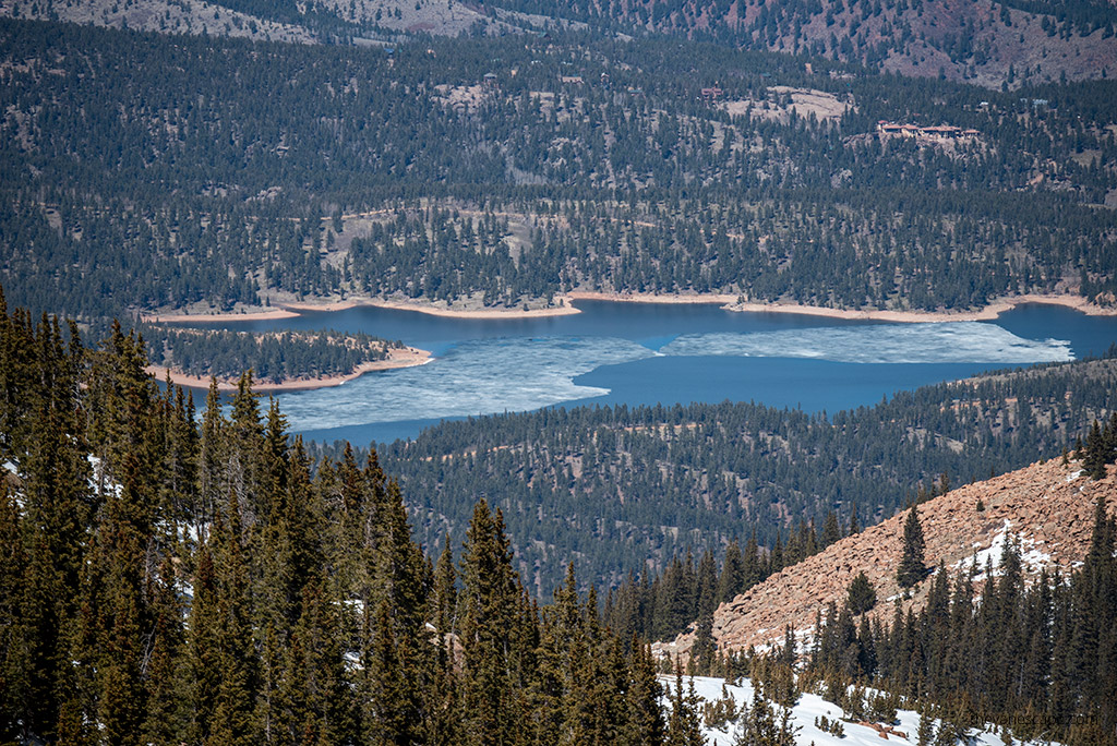 the lake and forest view from Pikes Peak Highway