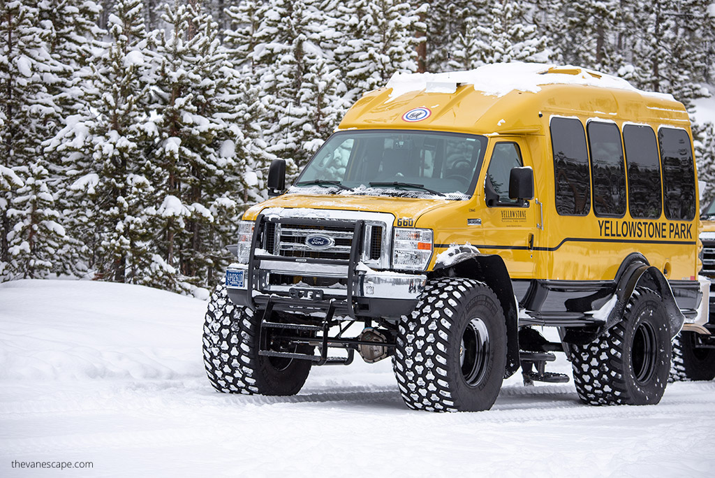 snowcoach in Yellowstone in Winter.