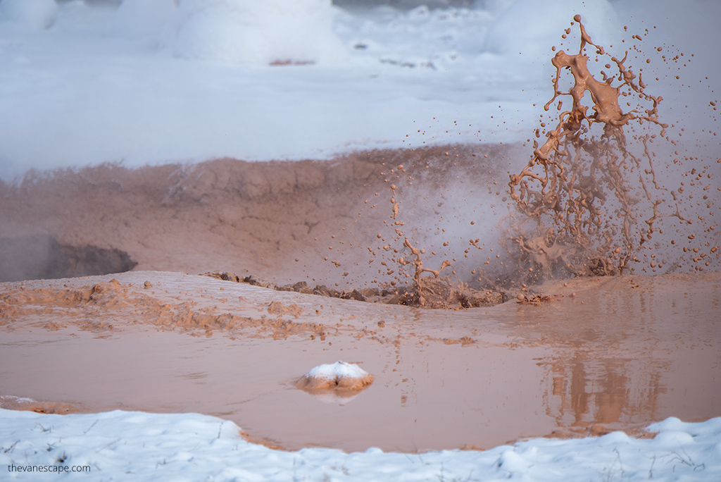 geysers in Yellowstone during winter.