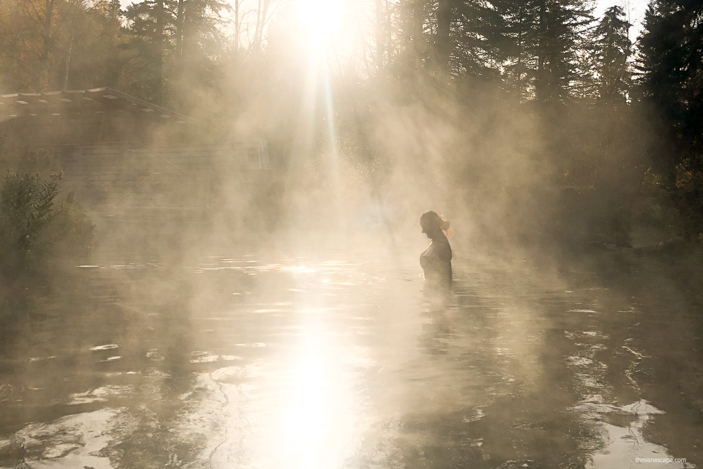 Agnes Stabinska, soaking in Liard River Hot Springs