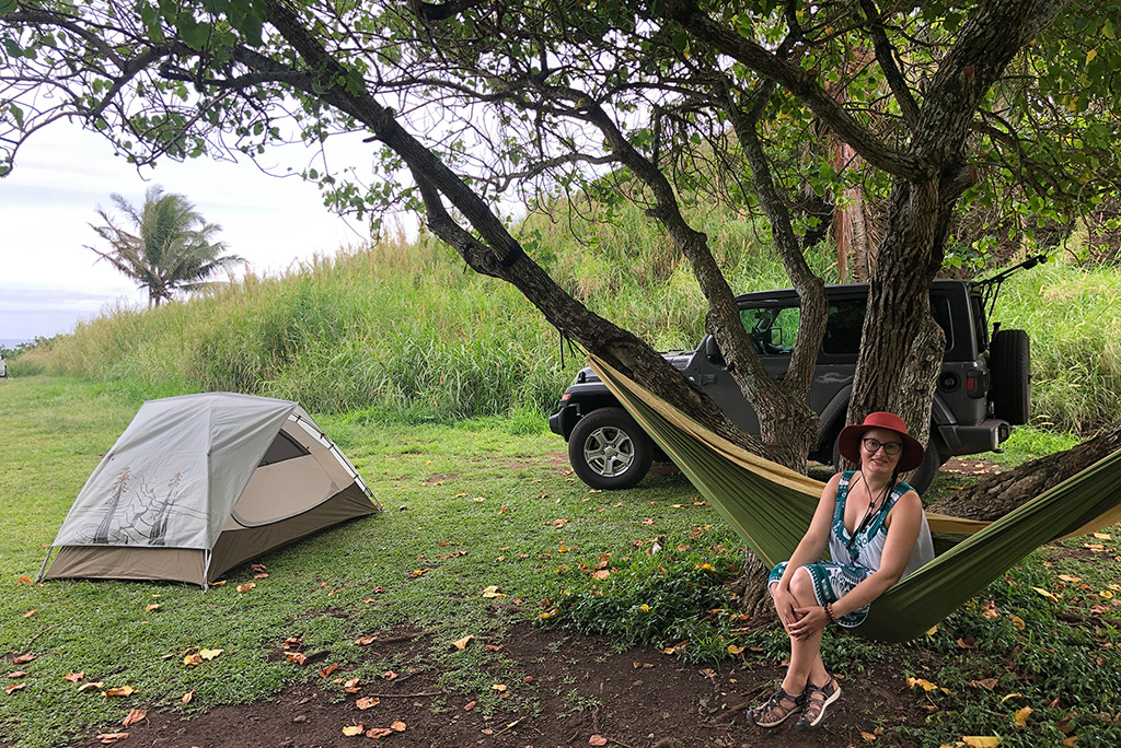 Agnes Stabinska, the author, on Maui at Kīpahulu campground 