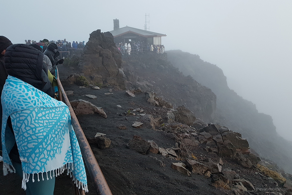 Summit Sunrise at Haleakala National Park  during misty day. 