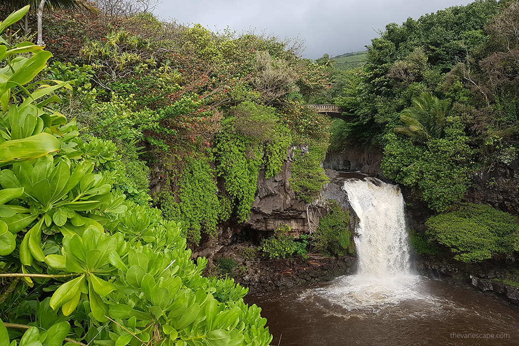 Road to Hana on Maui - stunning waterfall: Seven Sacred Pools. 