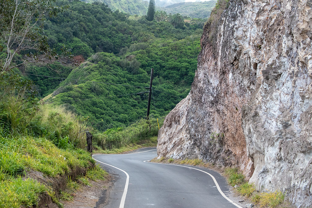 Kahekili Highway -lush greenery and sharp turn