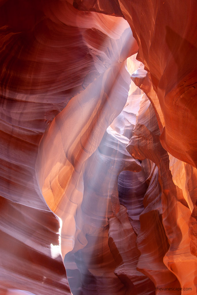 lights inside narrows slot oorange walls of the famous antelope canyon.