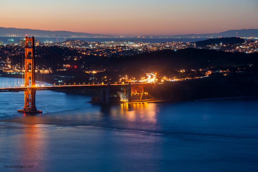 San Francisco and Golden Gate Bridge by night