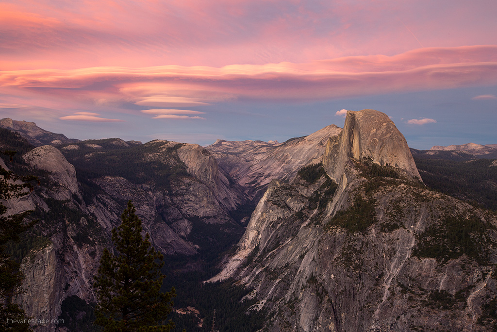 Sunset over Yosemite National Park.