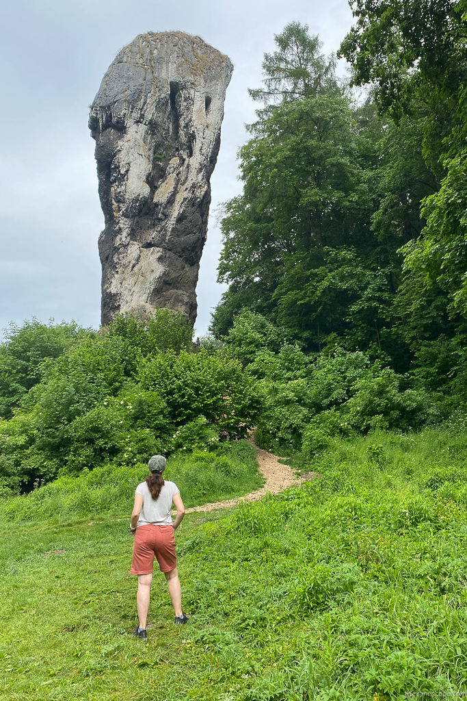 Agnes Stabinska in KUHL KULTIVATR Women's Shorts is admiring tall rock formation. 