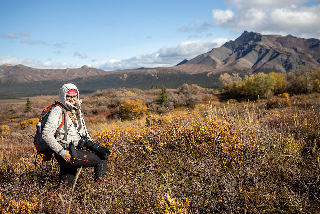 Agnes in Women's KUHL Flight Jacket during hiking i Denali National Park.