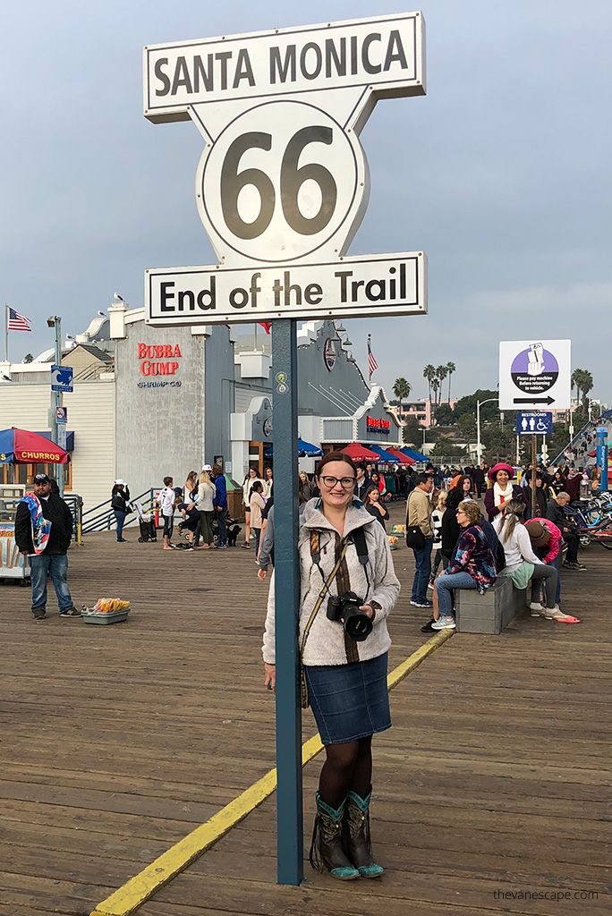 Agnes in KUHL Flight Jacket in Santo Monica at the 66 end of the trail.