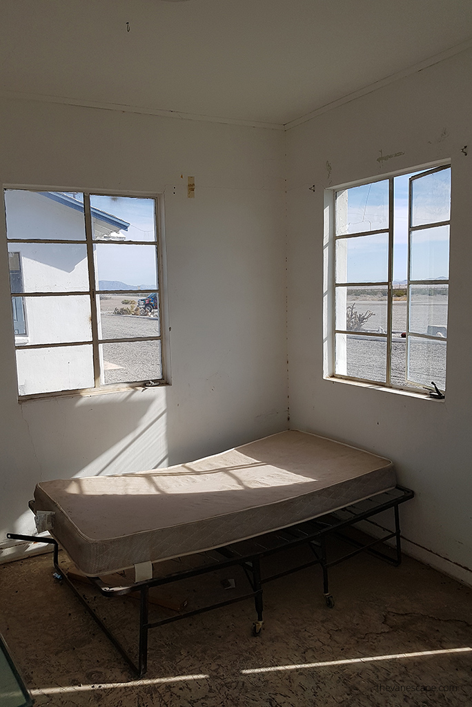 abandoned, empty room in Amboy with old damaged mattress