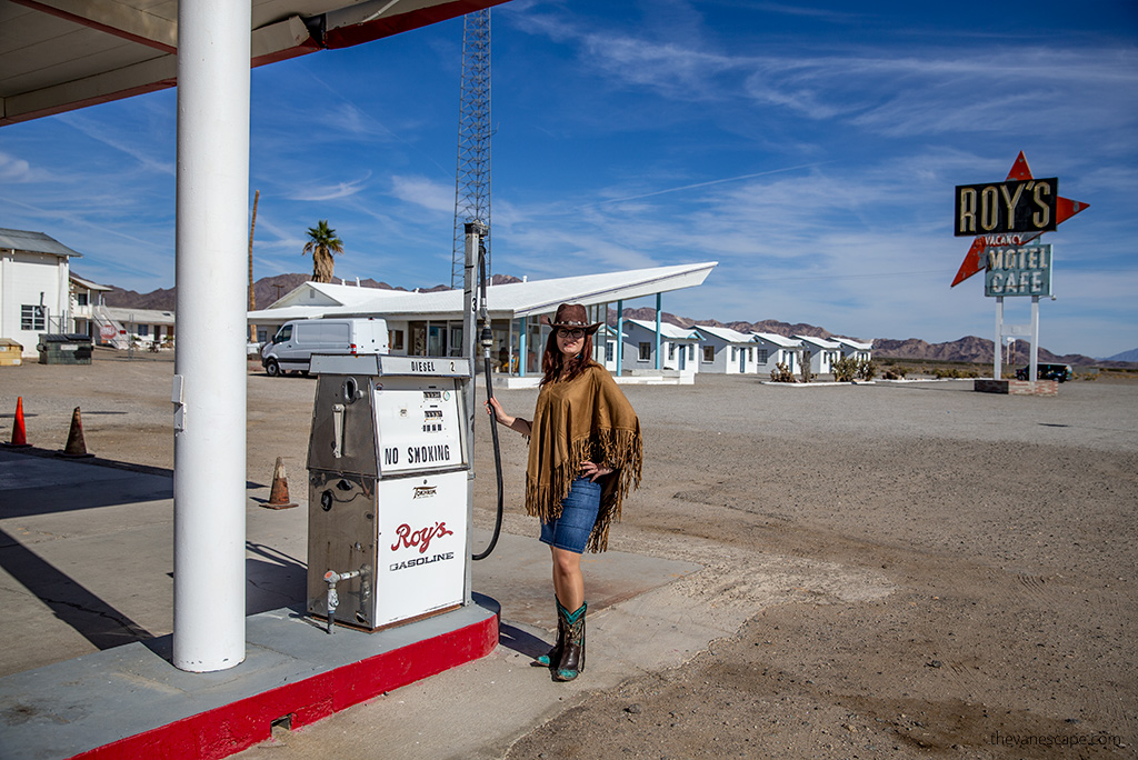 Agnes Stabinska, the author, next to Roy's Gasoline